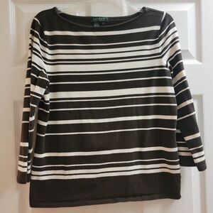 Women's Lauren Ralph Lauren Long Sleeve Shirt Brown Striped Top Large